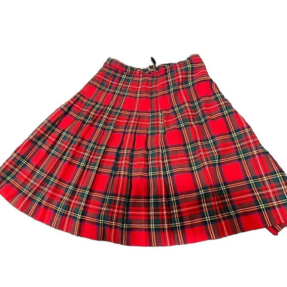 Vtg LAIRD PORTCH of SCOTLAND Red Tartan Plaid Wrap Kilt skirt Wool Skirt W 26 - Picture 2 of 15